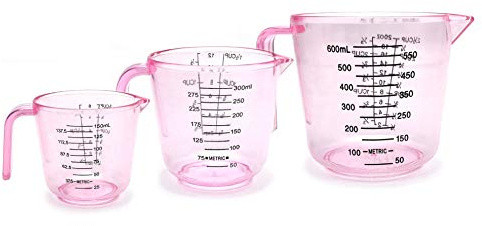 Plastic Measuring Cup Set, Kitchen Cooking and Baking Seasoning Liquid Measuring Cup, Multiple Scale Identification, with Handle and Triangle Mouth, 150ml, 300ml, 600ml, 3-piece Set (Pink)