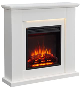 BALDERIA cheminée électrique Pandora - Cheminée électrique avec Chauffage 1000/2000 W, Effet de Flammes 3D, éclairage LED, télécommande, minuteur, Thermostat - Blanche