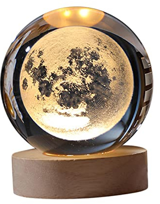 perfk Lampada Da Notte Con Sfera Di Cristallo, Motivo Stampato in 3D, Lampada Da Notte Planetaria Da Comodino per La Tua Camera Da Letto, Dormitorio, Soggiorno, Studio, Cameretta, Luna
