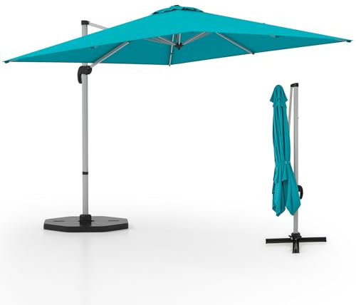 GOPLUS Parasol Déporté 3x3M Exterieur, Poteau Aluminium, UPF50+, Inclinable 5 Pos., Rotatif 360°, Patio, Piscine, Bleu