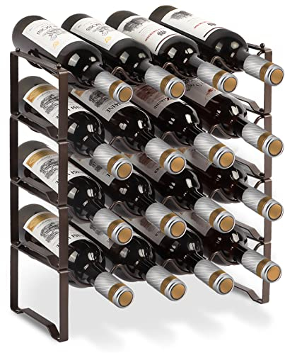Weinregal Metall stapelbar flaschenregal für 16 Flaschen für Keller, bar und lagerraum, stabiles modular erweiterbare Flaschen und weinlagerung (4 Etagen)