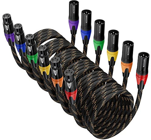 BEZOKABLE XLR-Kabel, Mikrofonkabel, 7,6 m, 6 Stück, geflochtener XLR-Stecker auf Buchse, 3-poliger bunter Stecker, kompatibel mit Mikrofonen, Mischpulten, Lautsprechersystemen und mehr