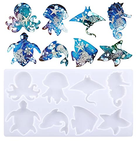 KAKOLOPT Silicone Sea Animal Resin Mould,Turtle Jellyfish Dolphin Mold | Octopus Mobula Epoxy Casting Moulds for Wall Hanging Décor Room Garden,3D DIY Making Handmade Home Plaster of Paris Molds