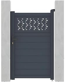 Vente-unique-Gartentor Flügeltor - 103 x 166 cm - Aluminium - Halbvoll mit Muster - Anthrazit - BAZIO