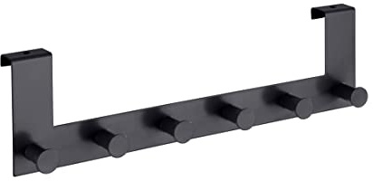 WENKO Dörrgarderob Celano, kroklist med 6 krokar av lackerat stål för dörrfalstjocklekar upp till 2 cm, tung kvalitet, 39 x 11 x 5,5 cm, svart