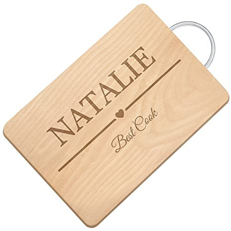 Maverton Bamboo Chopping Board for Woman - Personalised Wooden Tray for her - Board with Metal Handle for Birthday - Engraved Cheese Board for Lady - Wooden Bread Board - Name