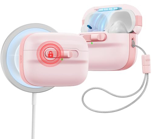 ESR Hülle für AirPods Pro 2/1, MagSafe-kompatibel, Sturzschutz, Rosa | Magnetischer Deckelverschluss mit Handschlaufe, kompatibel mit AirPods Pro 2./1. Gen. USB-C/Lightning, Pulse FlickLock Serie