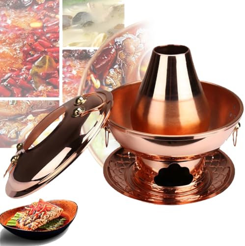 Fondue en acier inoxydable, fondue en cuivre charbon de bois Old Fire pot manche anti - échauffement adapté pour pique - nique, pique - nique de cuisson en plein air,Clearsouppot-40cm