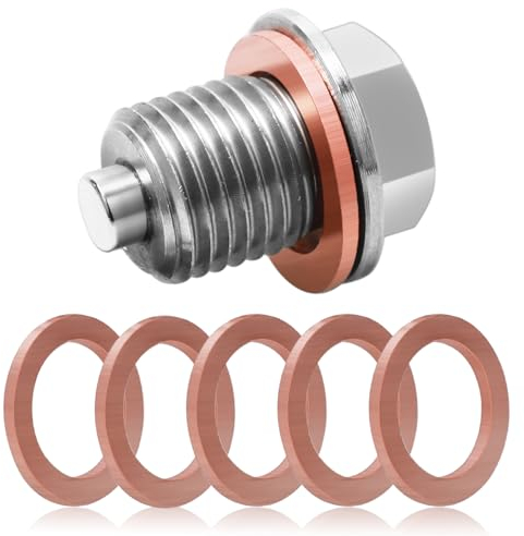 Hcunbsu Tornillo magnético de drenaje de aceite M14 x 1,5, tornillo de drenaje de aceite con anillo de sellado, junta magnética, tuerca de drenaje del cárter de aceite, acero inoxidable