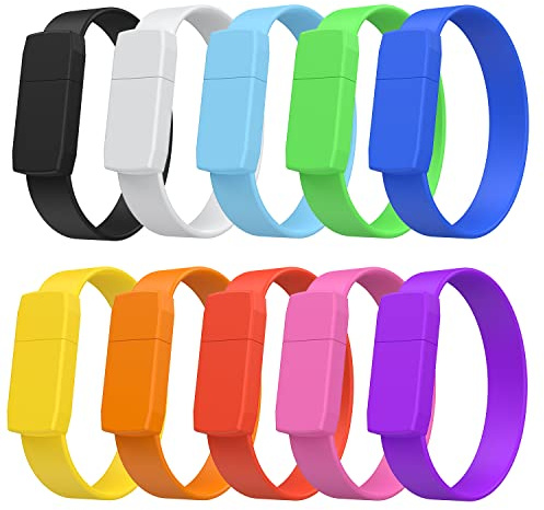 FEBNISCTE 64 GB Bracelet USB Stick, Pack of 10 USB Sticks, Multicoloured USB 2.0 USB Flash laufwerke 64GB, Portable, Affordable Speicherstick, Pendrive, Colourful Flash Drives for Kindertag