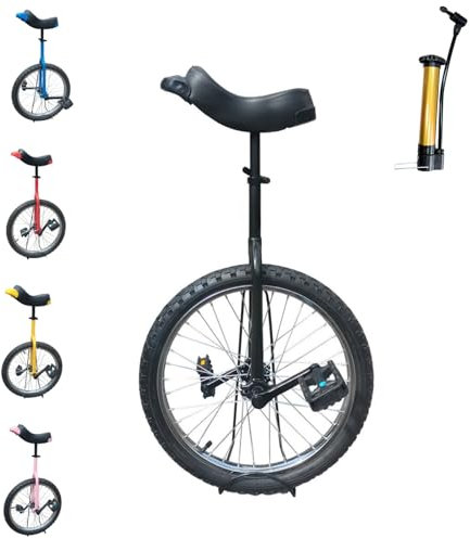 Monociclo per adulti, con bordo in lega, regolabile, supporto per monociclo e pompa, per esercizi di fitness, equilibrio, spettacoli circensi, nero 45,7 cm