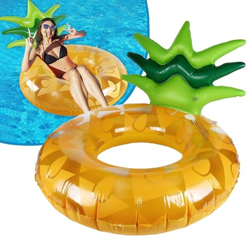 LATERN Pineapple Inflatable Pool Float, 95CM Rubber Inflatable Swimming Raft Water Fun Giant Swim Ring Blow Up Pool Tube for Girls Boys Swimming Pool Water Sports Summer Beach Party