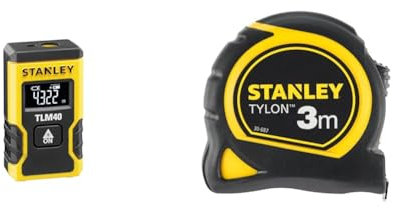 STANLEY - Mesure Laser Pocket 12m - ‎STHT77666-0 & Mesure 3 m x 13 mm Bi-Matière Tylon - Métre à Ruban Léger, Compact et Ergonomique avec Crochet de Ceinture 0-30-687