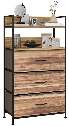 HOMCOM Meuble de Rangement Commode Style Industriel 3 tiroirs en Tissu Amovibles et 2 étagères - 60 x 29 x 101 cm - Aspect Bois et métal Noir