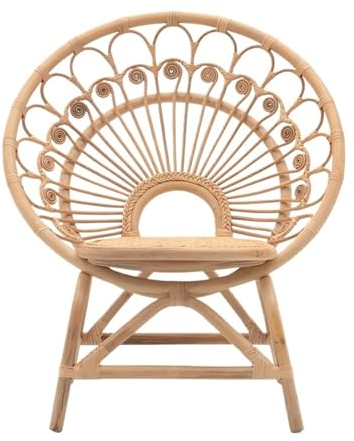 ZENY896V Rattanstuhl Gartenstuhl aus natürlichem Rattan – dekorativer Lounge-Sessel in Pfauenform – lässiger Rattan-Stuhl for draußen und drinnen Korbstuhl(Log Colour)
