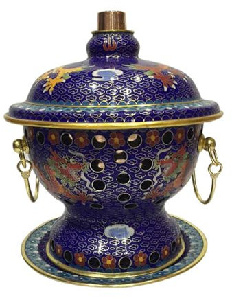 OYWEHECE Heißer Topf Cloisonné Einzelner Emaille Topf Kleiner Heißer Topf Mahlzeit Alkohol Topf Haushalt Einzelner Öl Heißer Topf Reiner Kupfer Topf Chafing Dish18cm