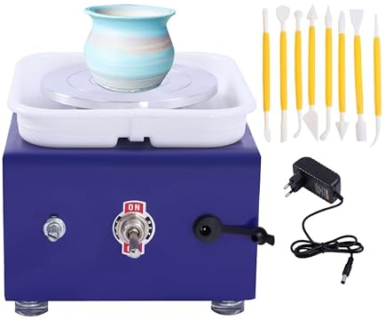 Mini Töpferscheibe Elektrische, Keramikscheibe Elektrisch, 2000U/min, Tonmaschine mit 10 cm Drehteller, Keramikformwerkzeug für Kinder und Anfänger zu Machen Keramik, Komplettes Zubehör (Blau)