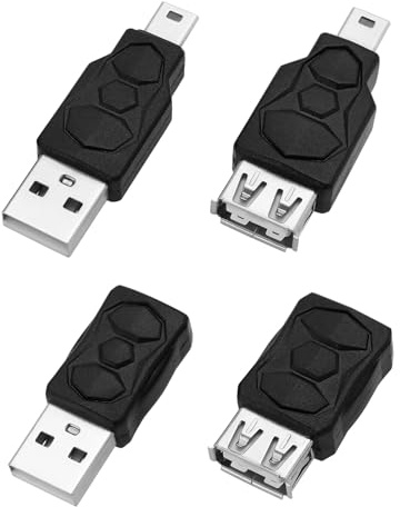ECSiNG Adaptador USB 2.0 A Mini USB 4 Unidades Convertidor USB Macho A Mini USB Hembra Compatible con Transferencia de Datos de 5 V 2 A 480 Mbps Apto para Dispositivos Móviles Y Tabletas
