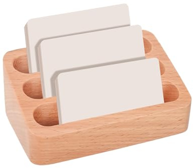 RUCUDIM Tarjetero de Madera, Expositor de Tarjetas de Visita Organizador, Tarjetero de Madera para Escritorio, Porta Tarjetas de Visita, Caja para Tarjetas de Visita (3 Compartimentos)