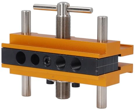 Self Centering Doweling Jig Kit, Metric Adjustable Width Drilling Guide Power Tool for Straight Holes, Biscuit Joiner Set, 6 Bushings, 4 Size Drill Bits, Woodworking Precision