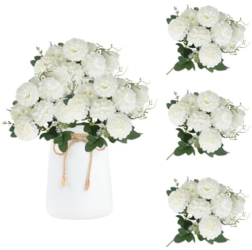 astylishome Faux Flowers White Artificial Hydrangea Silk Chrysanthemum Small Ball Flowers for Home Garden Party Office Decoration Bridal Wedding Bouquets Floral Arrangement White 3207