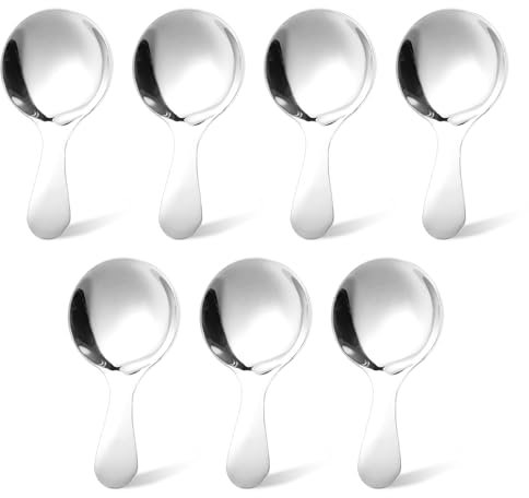 Tucnoeu 7pcs Kleine Löffel aus Edelstahl, Gewürzlöffel, Zuckerlöffel, Dessertlöffel, Mini Löffel für Kaffee, Tee, Zucker, Gewürze, Marmeladengläser, Silber, 9.1 * 4.6cm