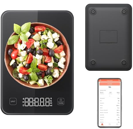 Küchenwaage mit App Smart Scale und Kalorienzähler Waage Küchenwaage mit großem LCD-Displa Digitalwaage Briefwaage Präzise Digitale Waage für Ernährung Portionskontrolle und Diät (Schwarz)
