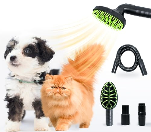 Haustierpflegeset: Hundebürste, Vakuumaufsatz, Katzenbürste mit 2,5–3,8 cm Haarausfall mit 1 m Verlängerungsrohr für die Hausreinigung, kompatibel mit den meisten runden Staubsaugern
