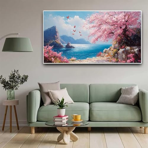 Diamond Painting Montaña Kit Pintura de Diamantes Adultos Niños, Kit Punto Cruz Diamonds 5D, DIY Cristal Pintura De Diamante Mariposa 50x100cm Painting Para Decoración Pared Del Hogar Mujer Gift Y824