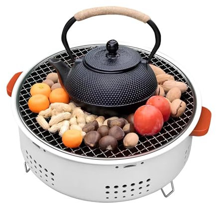 Barbecue Multifunzionale, Barbecue A Carbonella Portatile Rotondo, Barbecue Da Tavolo, Area Di Cottura In Acciaio Inox Ø 29.5cm, Per 3-5 Persone