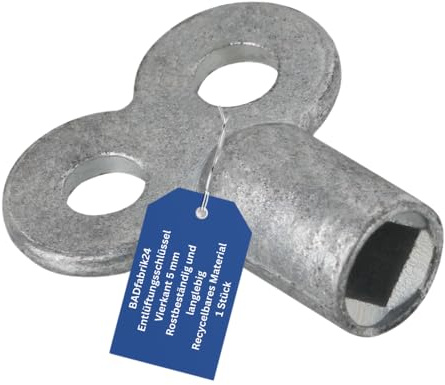 BADfabrik24 Entlüftungsschlüssel Metall 5 mm Vierkant | Heizkörper-Schlüssel für manuelle Entlüftung | rostbeständig, robust | Standardgröße | 1 Stück