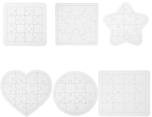 Blanko Puzzle in Verschiedenen Formen, Darunter Rechteck, Fünfeckiger Stern, Herz, Kreis und Quadrat, Puzzle Selbst Gestalten, Geeignet für Kinder als Geburtstagsgeschenk