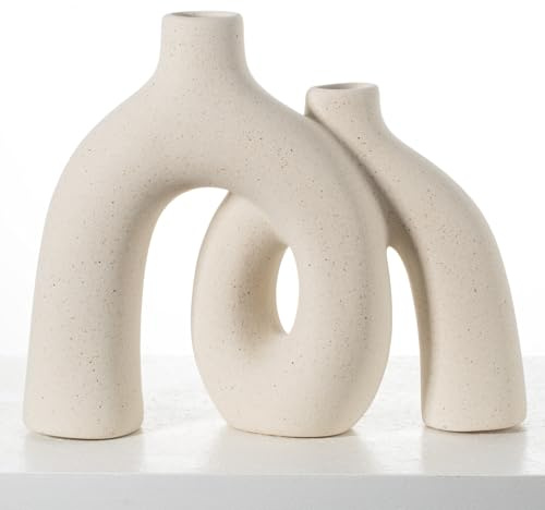 CEMABT Modern Nordic Boho Vase Set - Elegant Beige Matte Ceramic Vase for Living Room, Bookshelf, Mantel, Entryway Table & Console Decor | Home Decor Shelf Decorations Easter Gift