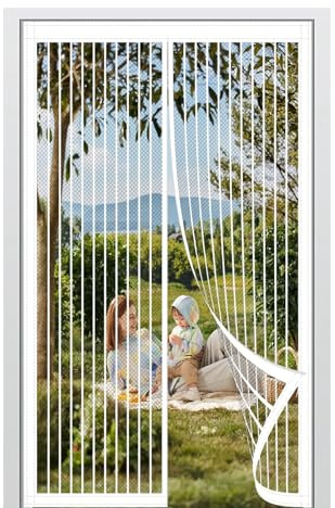 Magnetic Fly Screen Door 135 x 202 cm Keep Bugs Out & Lets Fresh Air in Fly Screen for Doors No Without Drilling Suitable for Patio Doors Balcony Bedroom, White