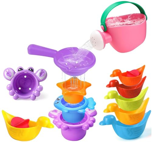 10 Piezas Juguetes Bañera Bebe, Incluye regadera y Barquitos Flotantes, Juguetes Baño Bebe, Juguetes de baño para bebés Resistentes al Moho