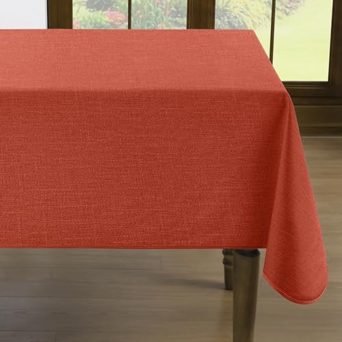 Romanstile Rote Wachstischdecke 140x240 cm Outdoor Wetterfest mit Saum,Leinenoptik,wasserdicht,abwischbar,schmutzabweisend Wachtuch Tischdecke Rechteckig für Party,Wohmzimmertisch,Couchtisch,Garten