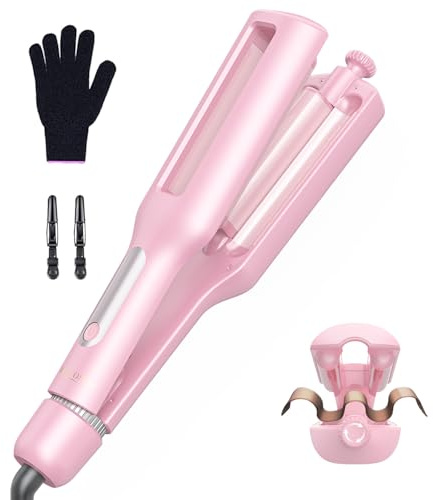 4 In 1 Regolabile Piastra Onde per Capelli - 22/25/32/38mm Piastra Onde per Onde da Spiaggia, Onde Naturali, Onde d'acqua, Onde da Sirena, Antiscottature, Display Digitale, 4 Temperature, Pink