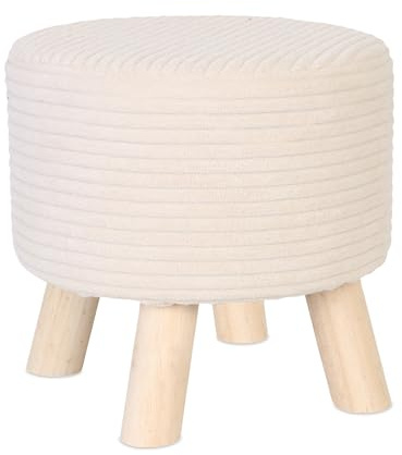Sgabello Relaxdays in Corda, Gambe in Legno, Imbottito, H x D: 30 x 30 cm, Rotondo, poggiapiedi, Soggiorno, Beige/Natur
