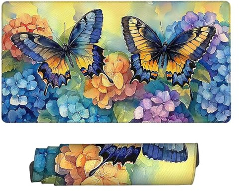 Mouse Mat | Large Gaming Mouse Pad 700 x 300 x 3mm | XXL Gaming Mousepad | Desk Mat | Waterproof | Rubber Base for Stable Grip on Smooth Surfaces | Keyboard Mats Butterfly Hydrangea Flower w-397