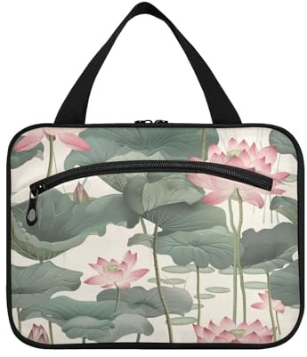Rosa vattenlilja blommor hängande stor hängande resetoalettväska med krok, designertillbehör sminkväska för resetillbehör resor estuche para maquillaje, Rosa vattenlilja blommor, L, ledig
