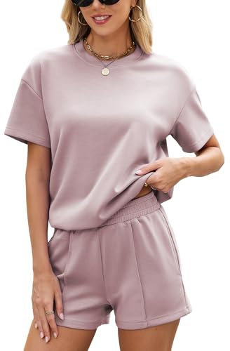 Famulily Women's Tracksuits 2 Piece Loungewear Sets Summer Drawstring Hem Oversized T Shirts Elastic Waist Shorts Matching