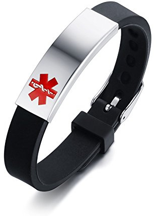 Vnox Bracciale di Emergenza Medico Personalizzato da Donna: Bracciali Identificativi Personalizzati con Incisione Bracciale Medico Regolabile da Uomo in Acciaio Inossidabile