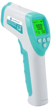 Amplim No-Touch Forehead Thermometer for Adults, Kids, and Infants: Digital Temporal Touchless Medical Grade Thermometer with LCD Display, Registry Must Have for Body Fever Temperatures, Blue