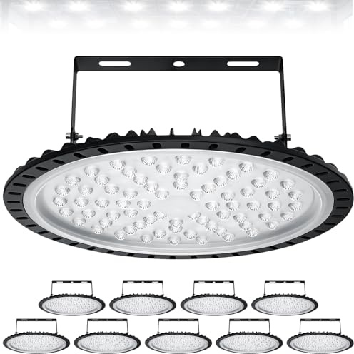 Viugreum 10 PACK 300W Proiettore Faretto LED Lampadario UFO Lampada Interni Industriale LED Luce Bianca 6000K, Impermeabile IP65 Fari Potente Risparmio Energetico Faretto per Soggiorno Officine e Case