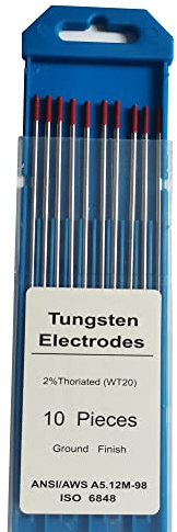 TIG Welding Tungsten Electrodes Diam.1.0mm, with 2% Thorium, WT20(Red) Thorium Tungsten Welding Rods, 1.0mm x150mm 10pcs Pack.