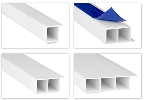 HEXIM Fenster/PVC Deckleisten 15mm - Hohlkammerprofile, wahlweise mit Schaumklebeband (selbstklebend) und Überstand für Wandabschluss (Fahne) - 2 Meter je Leiste (30x15mm, HJ 218LN-SKS)