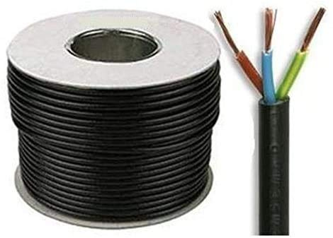 Electrical Core Round PVC Mains Electrical Cable Copper - PVC Flexible Cable Cut To Length Flex-Wire High Temperature Resistance 3 Core x 0.75 mm (Black, 10 Meters)