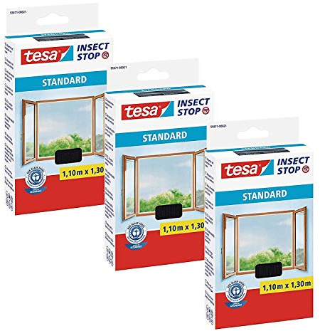 tesa® Insect Stop STANDARD Fliegengitter für Fenster - Insektenschutz zuschneidbar - Mückenschutz ohne Bohren - Fliegen Netz anthrazit, 110 cm x 130 cm (3)