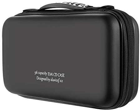 KUOCDSIK CD Tasche, 96 Kapazität Hart Eva Blu-ray CD-Brieftasche Doppelreißverschluss Handschlaufe Tragbare Disc Organizer DVD Hülle für Autofahrten (96 Kapazität, Schwarz96)