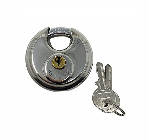 Vetrineinrete® Lucchetto di sicurezza a disco 60mm per esterni serrande serrature catenaccio tondo in acciaio solido anticorrosione 2 chiavi G66